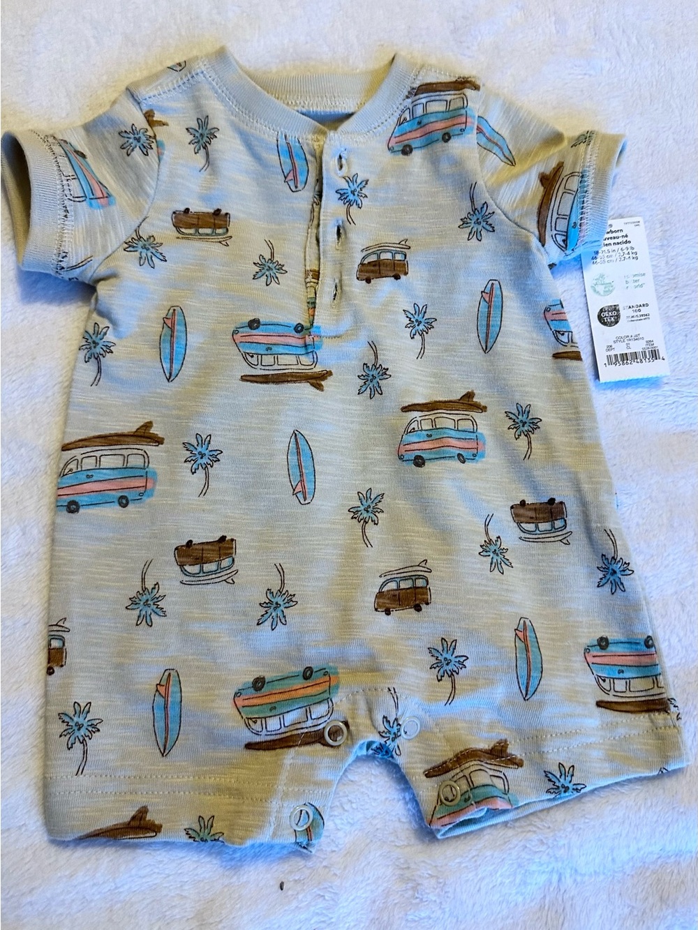 Carter's Beige Surf Van & Surfboard Baby Romper